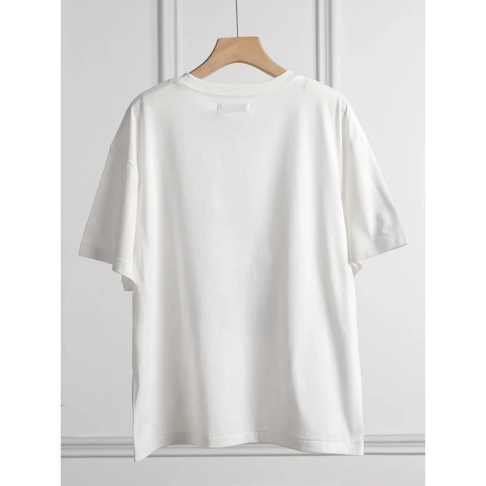 2024 Women\'s Spring/Summer Pure Cotton Retro Casual T-shirt Vintage Classic Pattern T-shirt Fashion Top