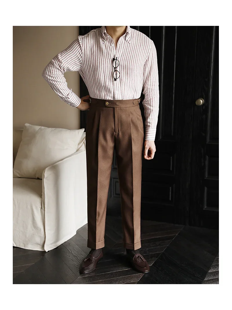 Men\'s Pant Solid Color Suit Fall Slim Fit Feet Casual British Men Dress High Waist Pants Office-trousers 2024 Pant Trousers