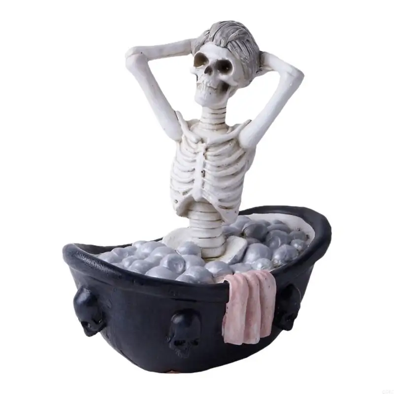 Detailed Resins Bathtub Skeleton Girl Mini Sculpture Festives Home Decors Gift Q5WC