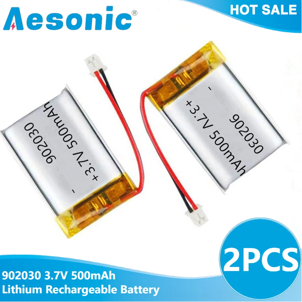 2PCS 902030 3.7V 500mAh Polymer Lithium Rechargeable Battery 902030 Bateria for LED Light Bluetooth Speaker  MP5 Selfie Stick