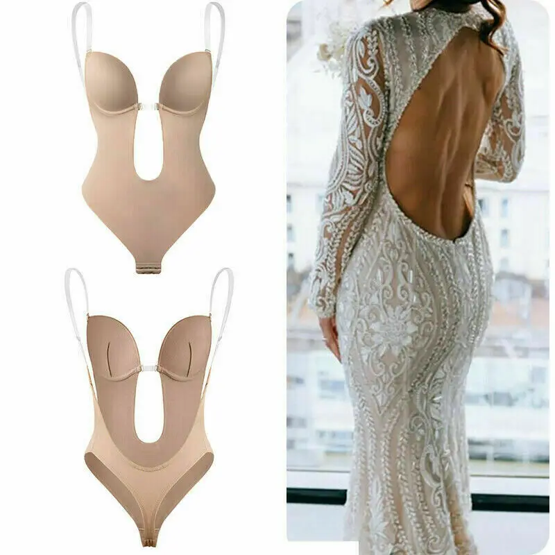 Sexy Vrouwen Diep U Duik Naadloze Push-Up Bh String Rugloze Jurk Bodysuit Shaper Bodysuit Feestjurk Ondergoed Body Shaper