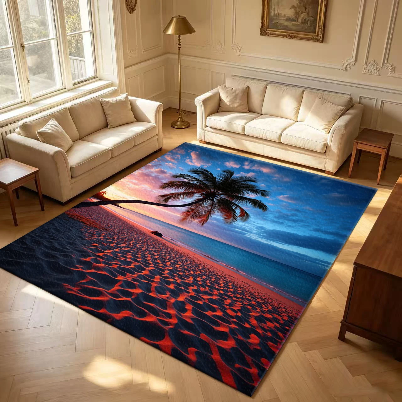 Palm Tree Seaside Sunset Tropical Landscape carpet flooring Summer Beach Decor Rug