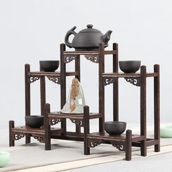 Chicken wing solid wood Chinese retro storage rack small multi treasure chest purple teapot tea set shelf racks display stand