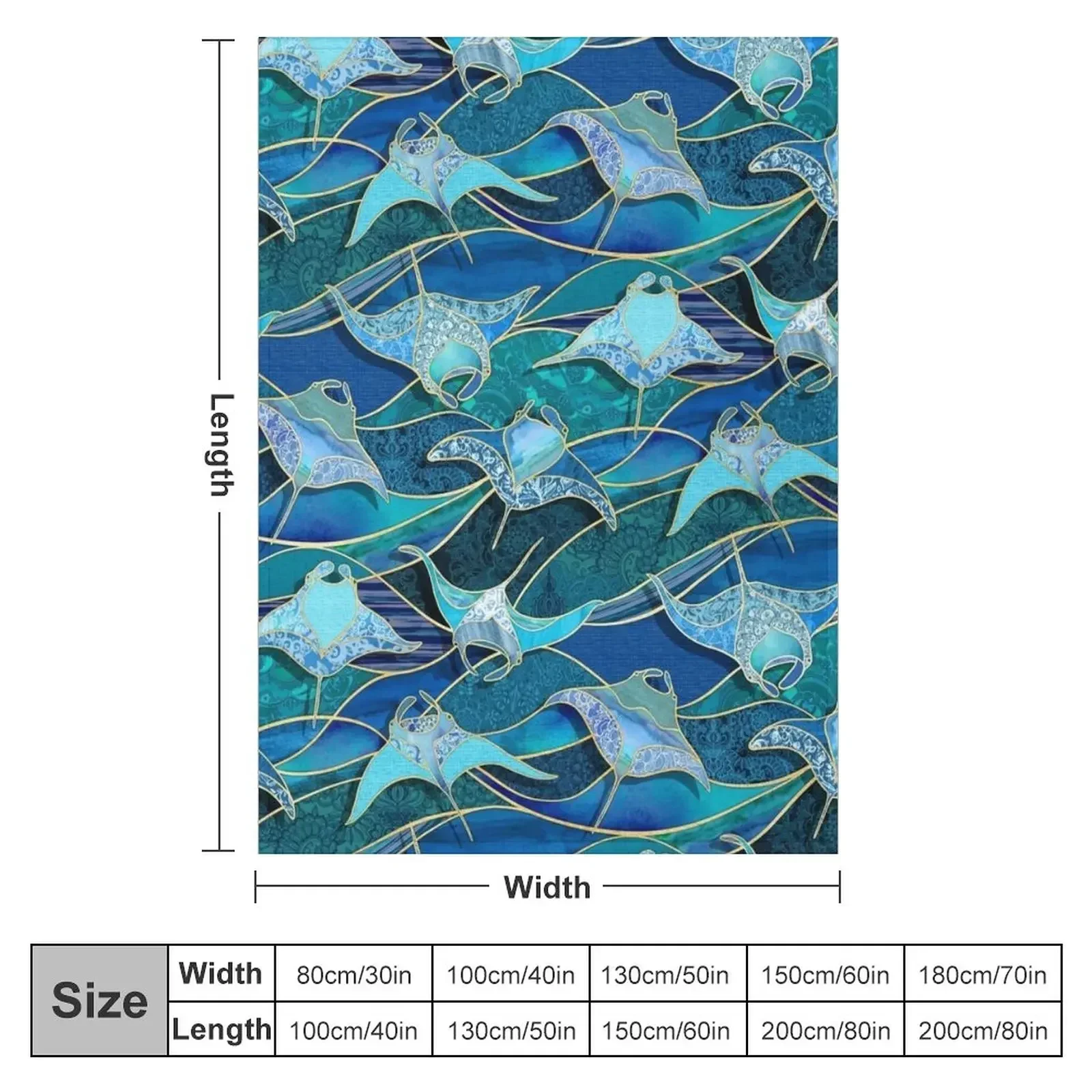 Patchwork Manta Rays in Sapphire and Turquoise Blue Throw Blanket Sofa For Baby For Decorative Sofa Decoratives Blankets