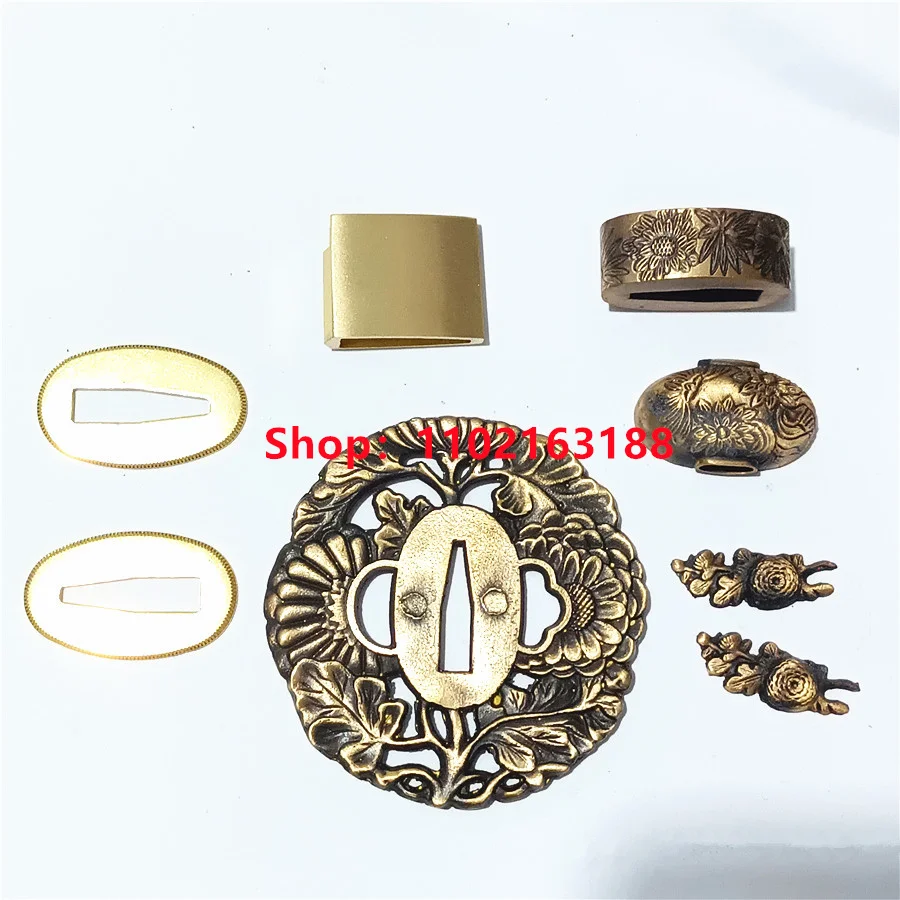 Very Delicate Copper Soild Brass Handguard Tsuba Guard Fuchi Kashira Menuki Habaki Seppa For Japanese Samurai Katana Fittings