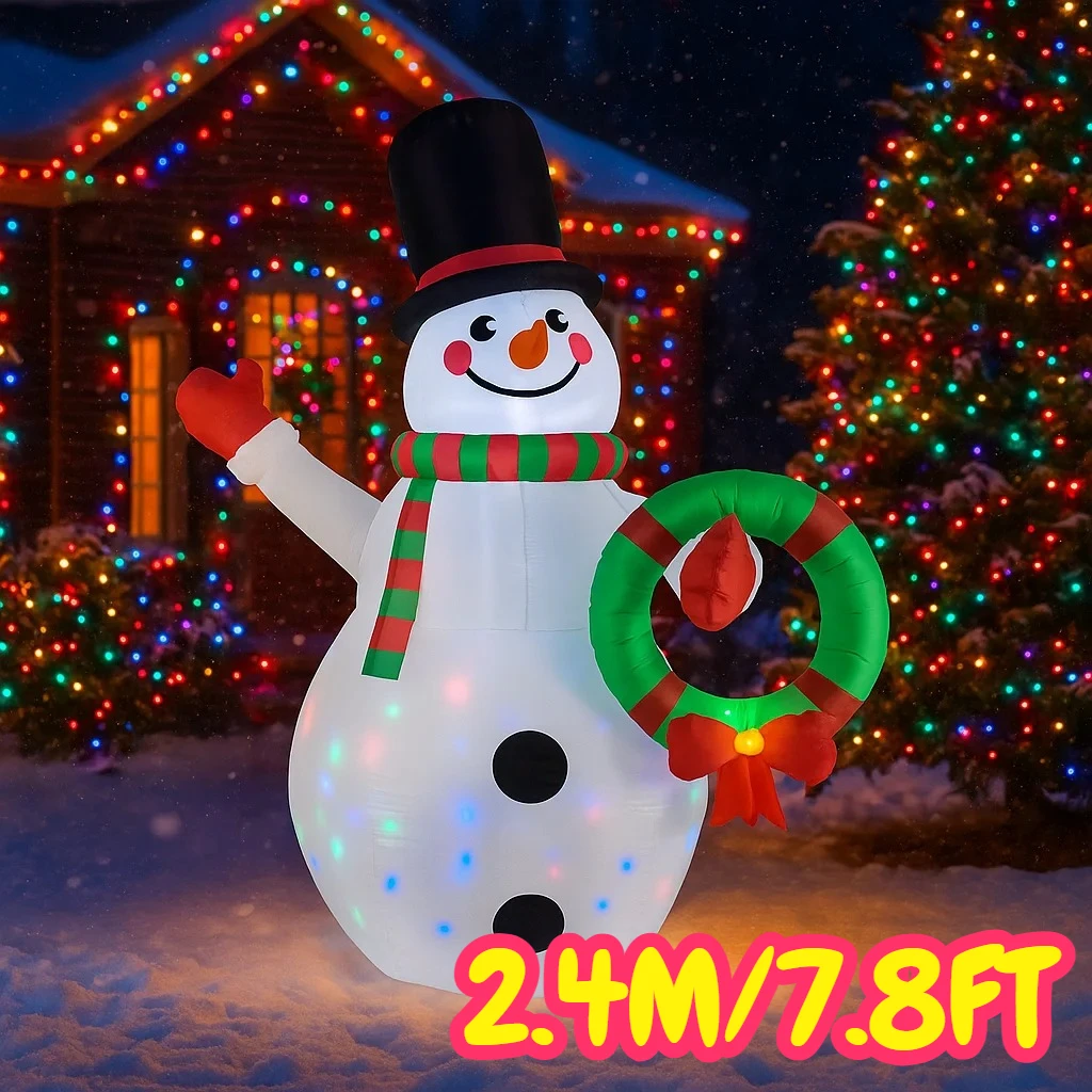2.4M/7.8FT 크리스마스 장식용 인플레이터블 장난감 눈사람 화환 장식 잔디밭 집 마당 장식 LED 장식 크리스마스 파티 장난감