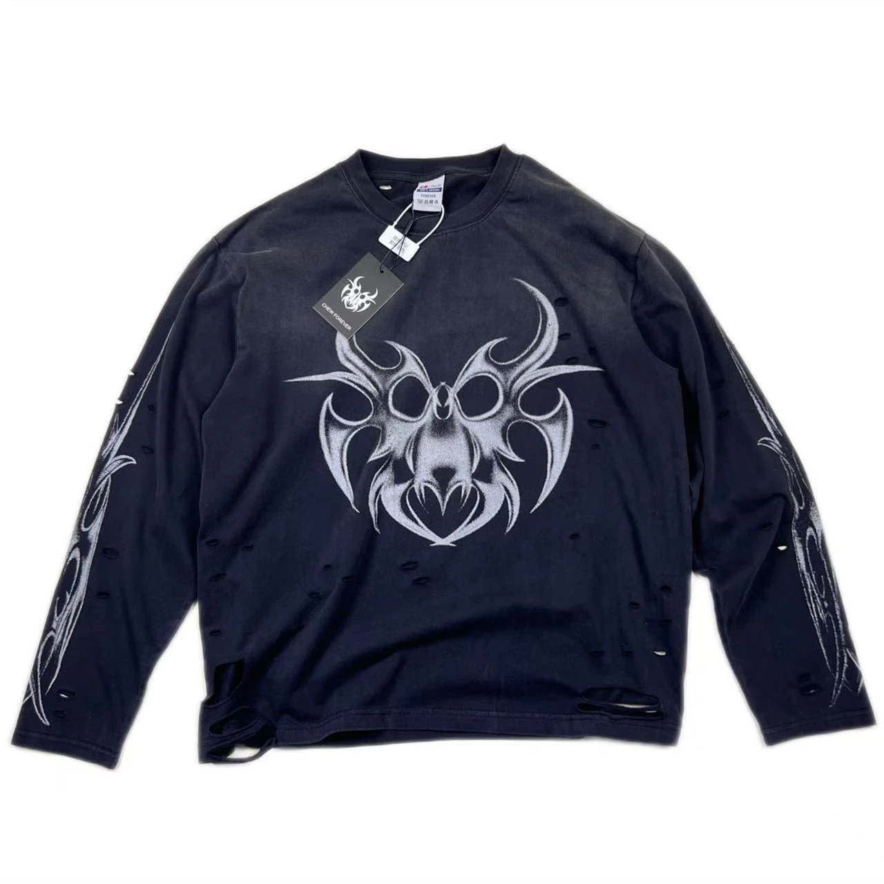 CHEW FOREVER Thorned Skeleton Long Sleeved T-Shirt Men Women High Quality T Shirt Top Tee