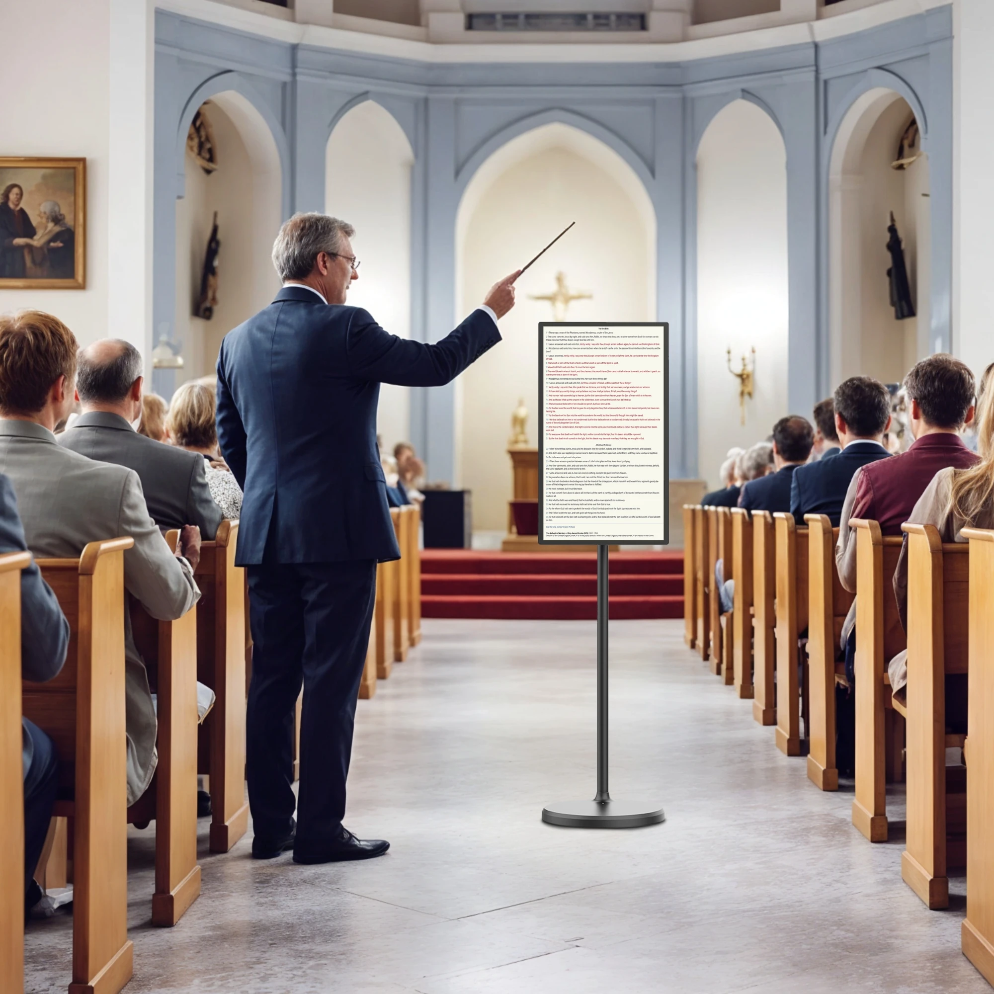 32-Inch Wireless Portable Smart TV with Android 13 Interactive LCD Display White Cabinet Touch Screen Bible Study Features