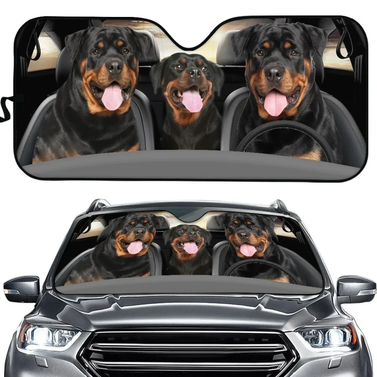 Car Sun Shade Kawaii Rottweiler Dog Pattern Brand Design Washable Stretch Fabrics UV Printing Windshield Covers Custom Image New