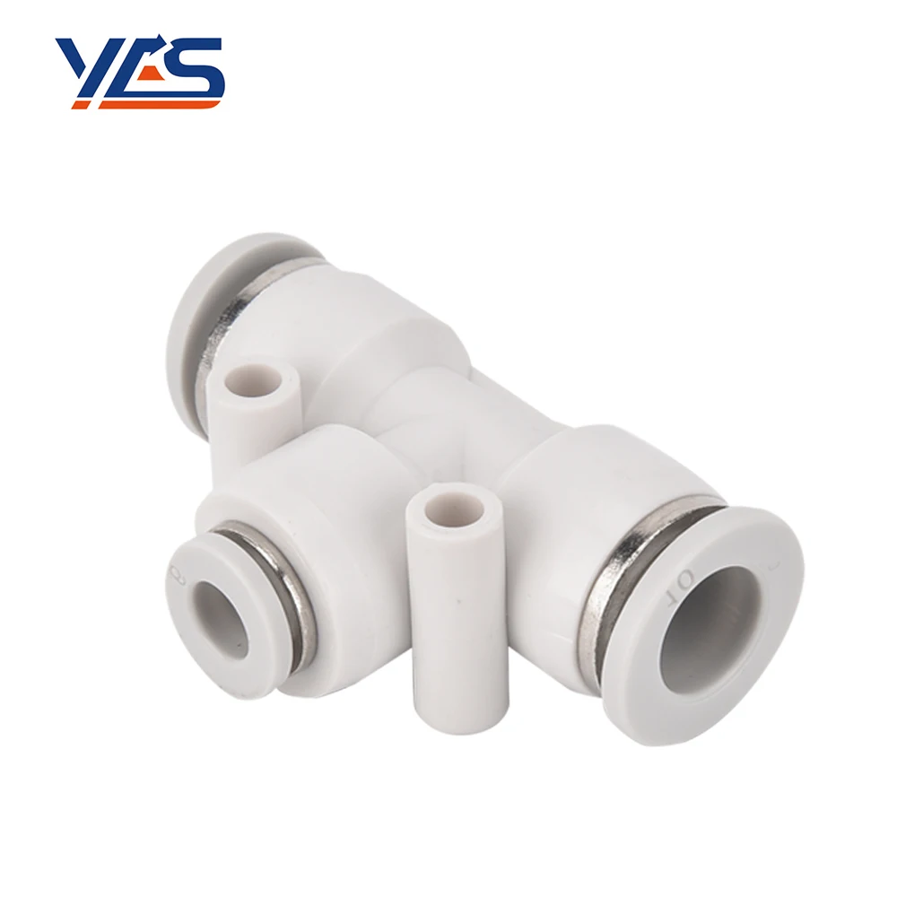 High Quality White PEG10-8 Pneumatic Tee Reducer Union Quick Hose Fitting Plastic Componsntes