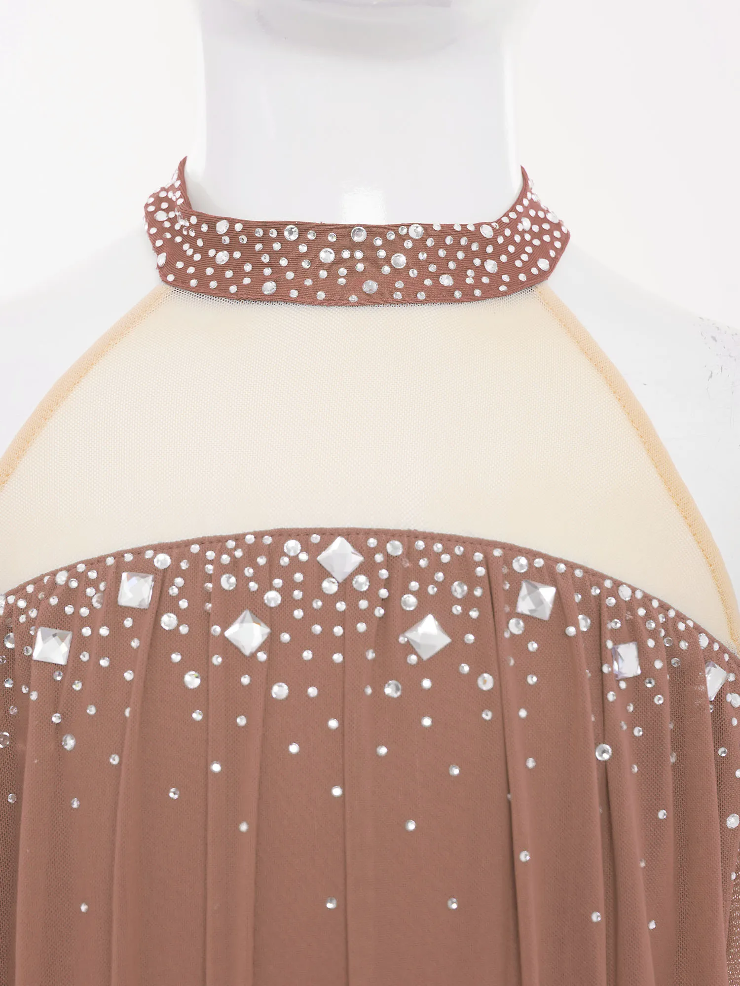 Kinder Mädchen Lyrical Dance Trikot Kleid Neckholder Rückenfrei Ausschnitt Zurück Glänzende Strass Geraffte Mesh Drapierte Kleider Ballett Dancewear