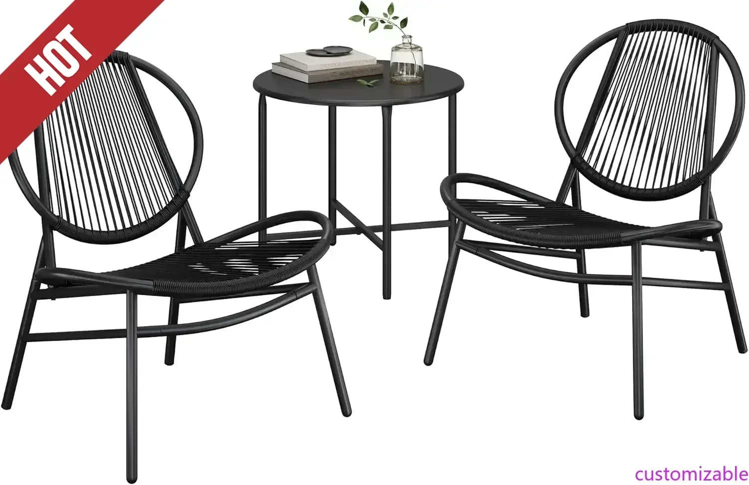 

Customizable Patio Furniture Set 3 Pieces, Garden Bistro Set, Acapulco Chairs, Outdoor Seating, Side Table And 2 Chairs, Indoor
