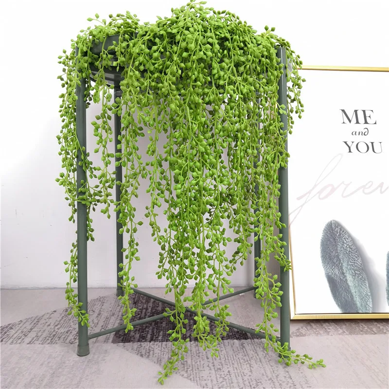 Artificial Succulents Wall Hanging Plants Pearls Fleshy Acacia Bean Vine Home Garden Decoration Plastic Green Rattan