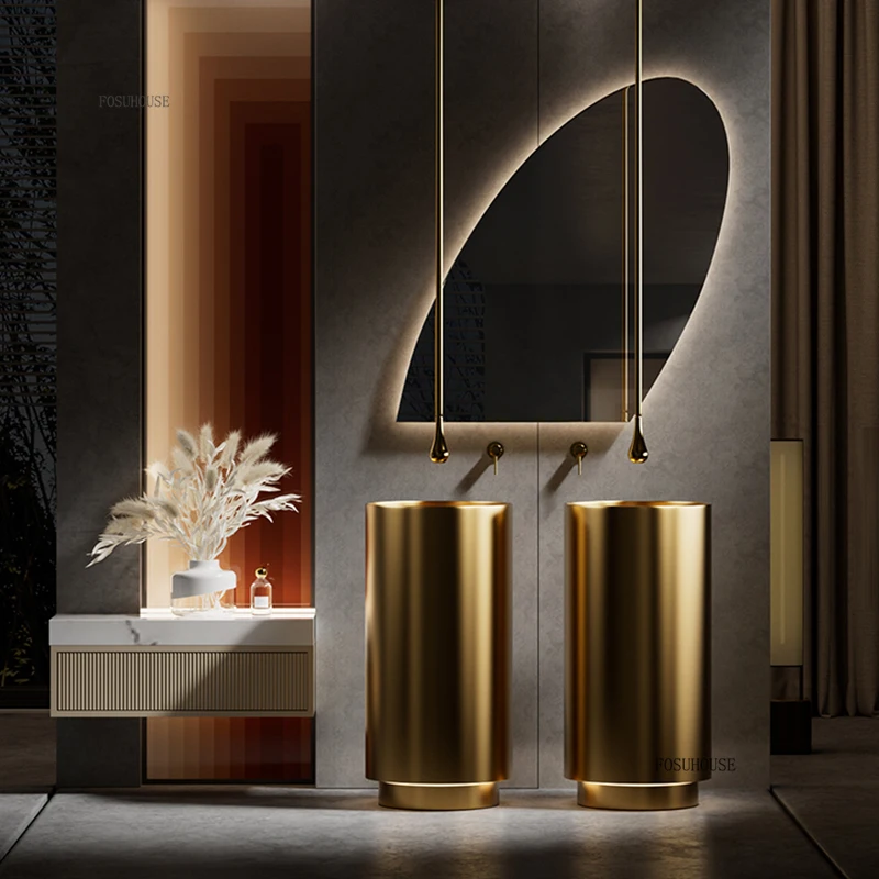 Nordic Stainless Steel Bathroom Pedestal Sink