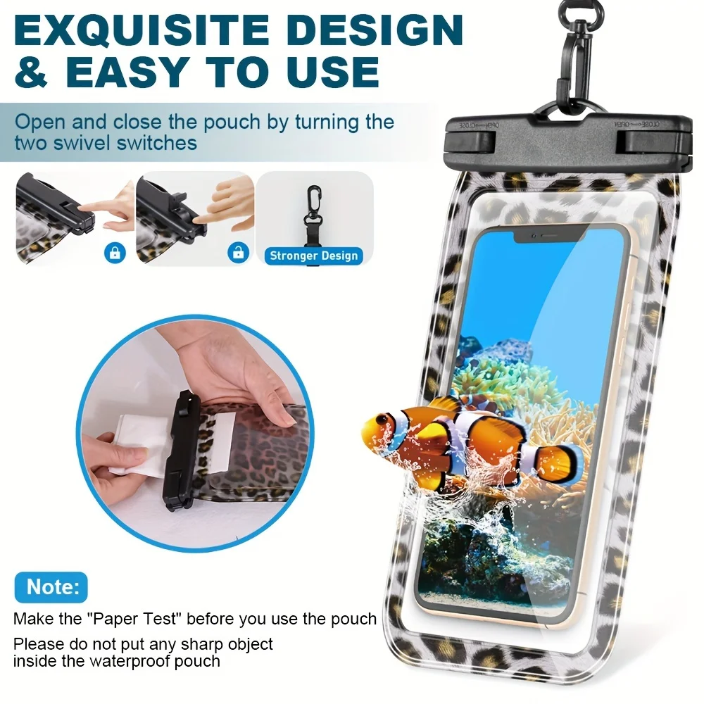 2-Pack Floating Waterproof Phone Pouch Cellphone Dry Bag With Lanyard For  14/13/12 Pro Max For   S23/S22 Up To 7.0 Inch Leopard