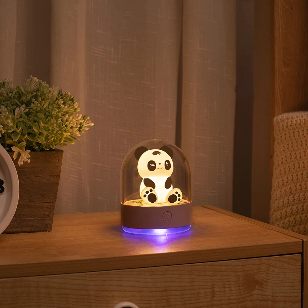 Lampu malam aromaterapi Panda, lampu suasana warna-warni LED isi ulang USB untuk pencahayaan samping tempat tidur ruang tamu dekorasi hadiah liburan