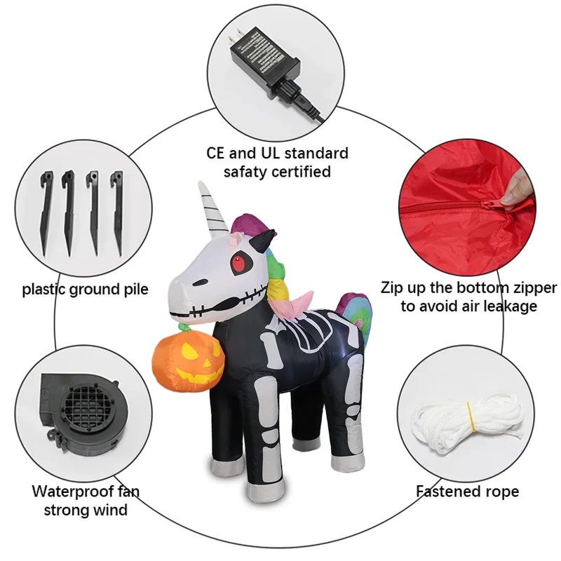 15-meter NEW ARRIVAL Superior Quality Halloween Unicorn Inflatable Air Sculpture Colorful Skeleton Yard/Garden LED Decorative