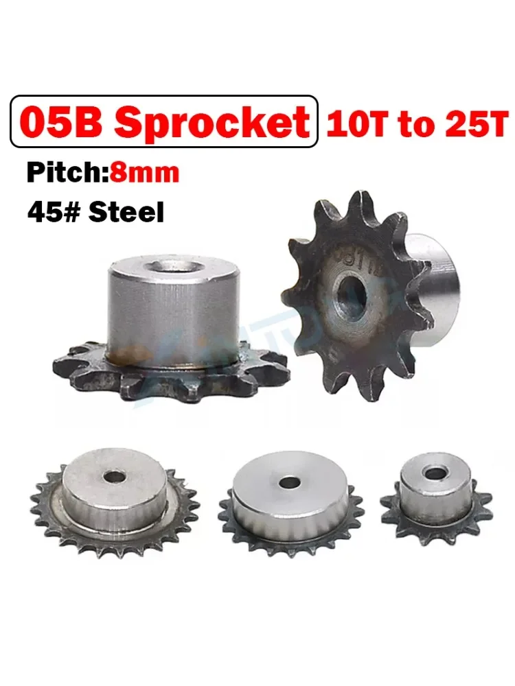 Pignon JODrive en acier avec pas de pas de 8mm, utilisé pour le rouleau 05B-1, 05B, 10 dents à 25 dents, 45 #, 1 pièce