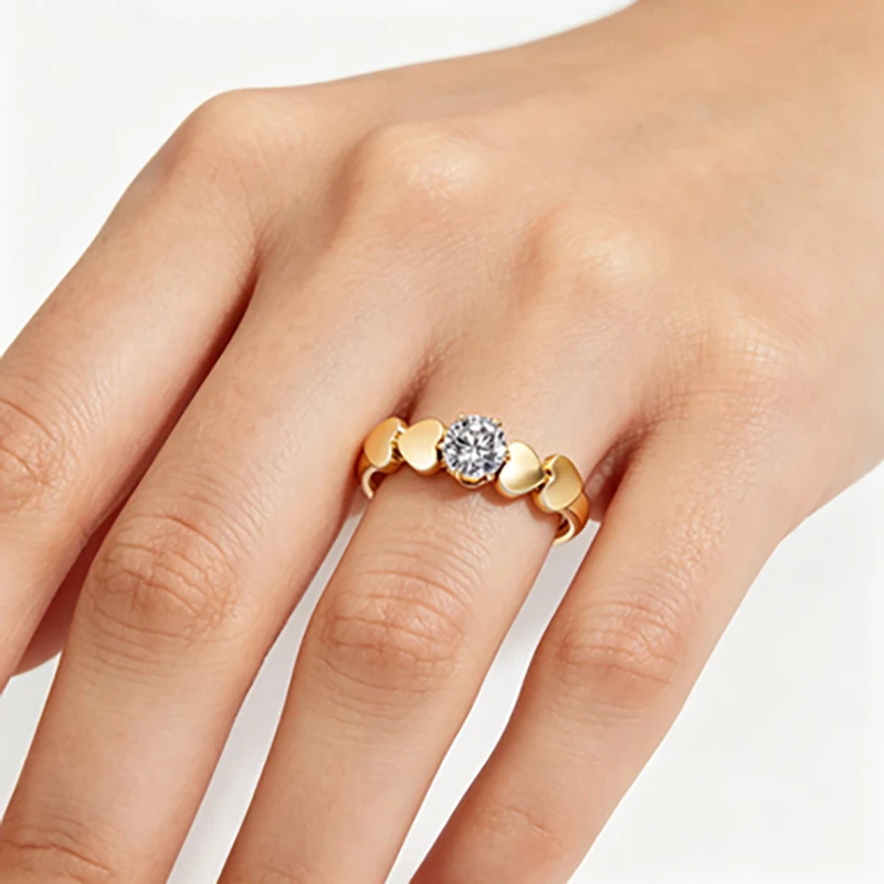 Fashion Jewelry Rings for Women Gold Color Stainless Steel Heart Ring with Cubic Zirconia Size 5-9 Fine Jewelry Choice