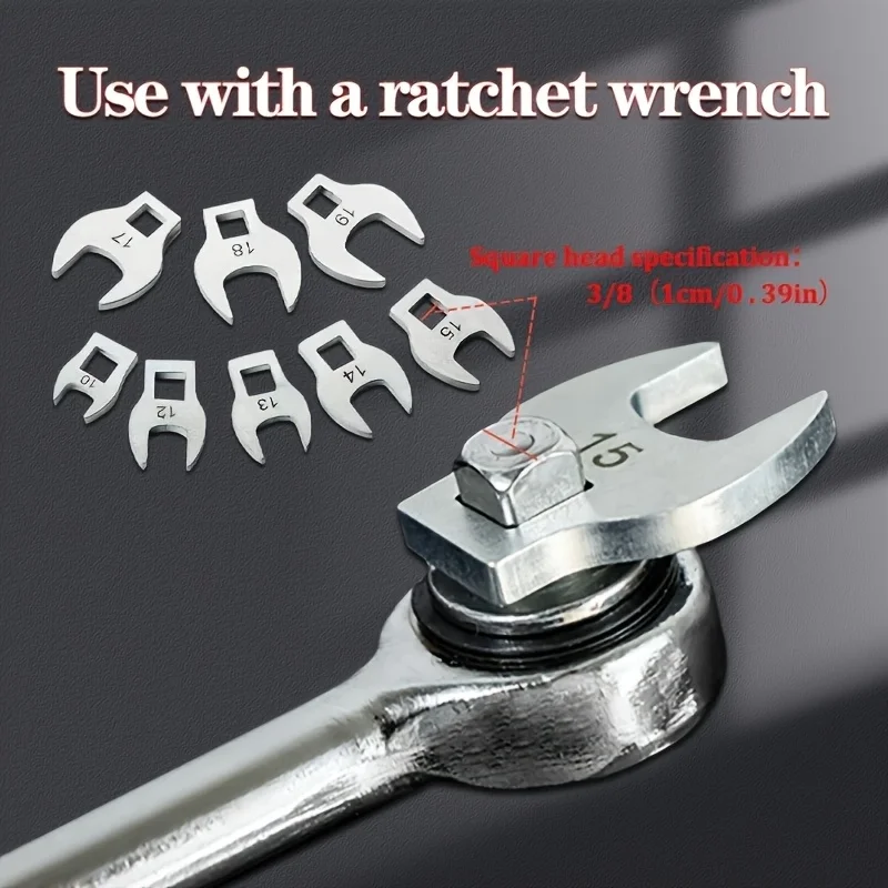 8-teiliger 3/8-Zoll-Antrieb Krähenfußschlüssel-Set 10 bis 19 mm metrischer Maulschlüssel Metrisches Hardware-Werkzeug – Detail 3