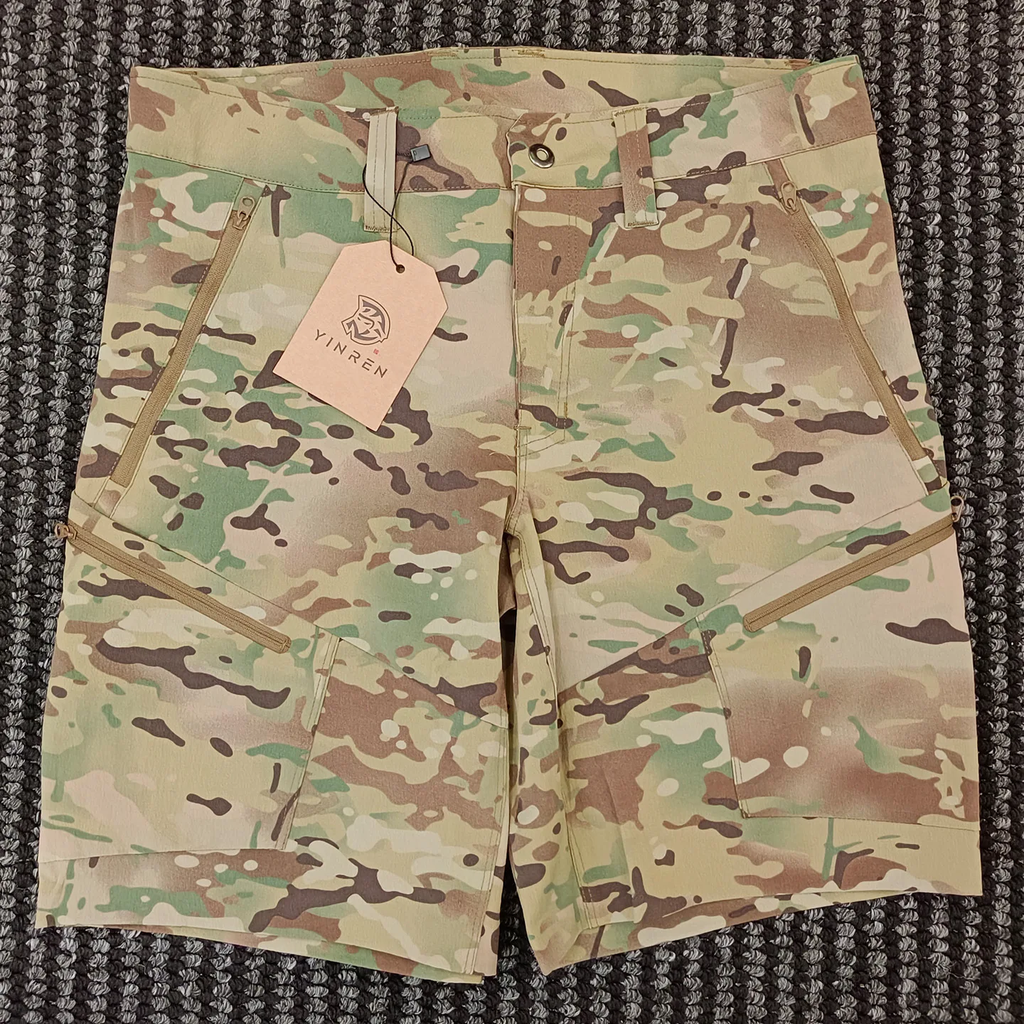 

Man Shorts orange peel four sided elastic mid length pants, camouflage clothing, workwear, hiking pants