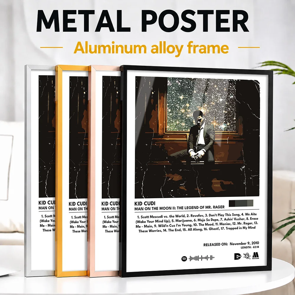Kid Cudi Album Framed Metal Poster Personalized Photo Curated Sound Style Wall Art For Recording Studio Premium Collector Gift