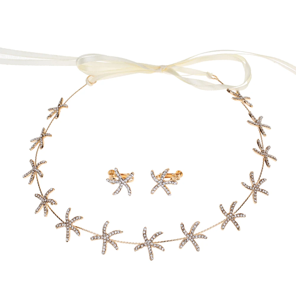 

Elegant Bridal Earring Set Safe Alloy Bride Hair Accessories Wedding Hairpiece Ribbon Accessories Sea Star Design