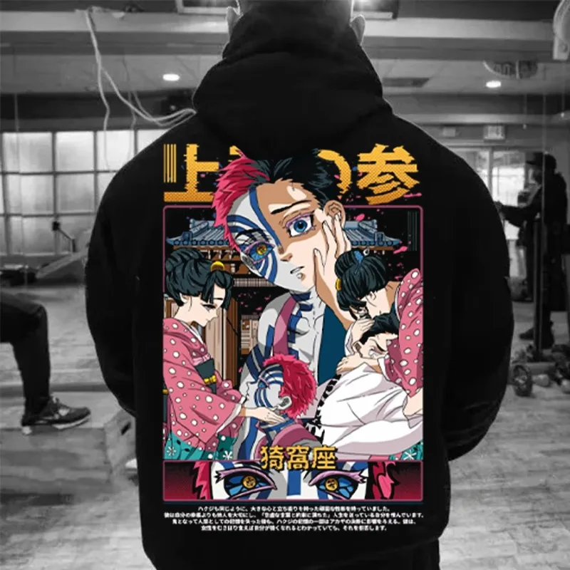 Autumn Winter Men's Clothing Hoodies Japanese Anime Demon Slayer Print HoodedSweatshirt Y2K Oversized Cotton Fashion Top Coat