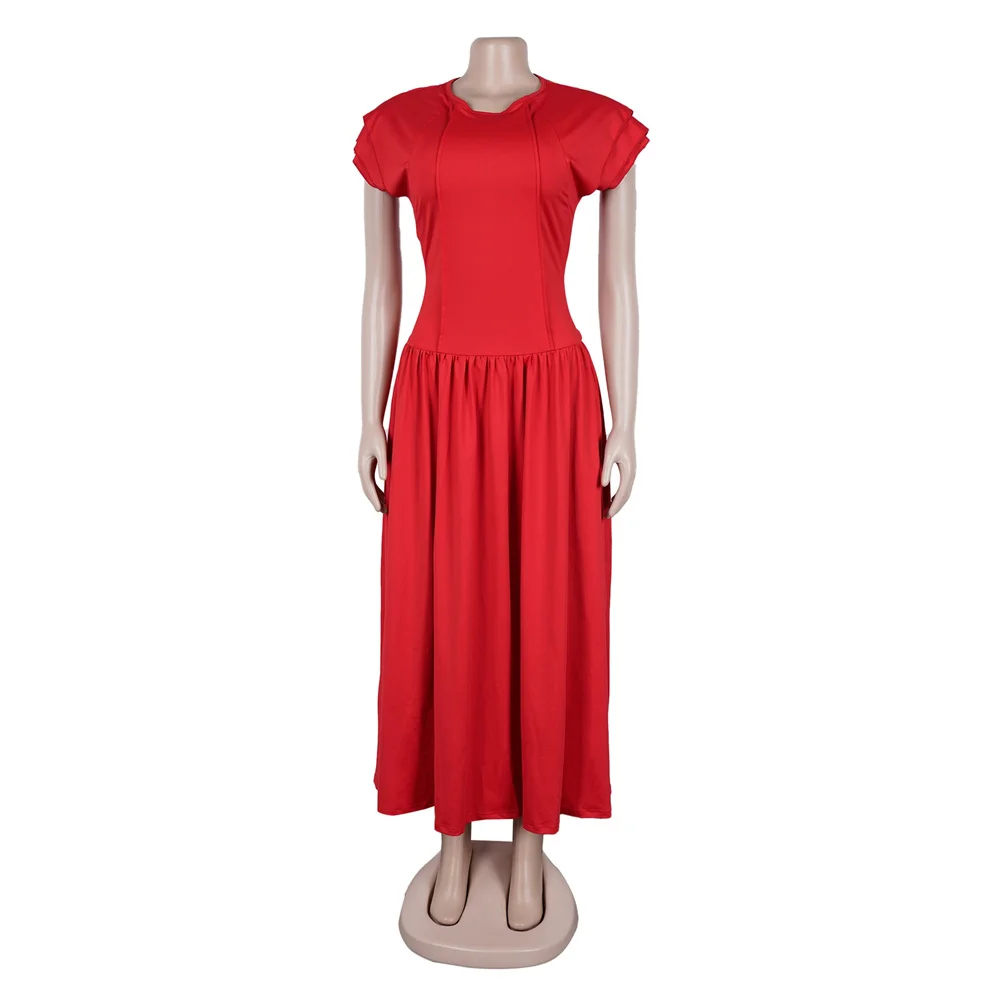 Slergiri feminino manga em camadas o pescoço festa a linha vestido de verão cintura elástica elegante zíper volta vermelho vestidos longos femininos
