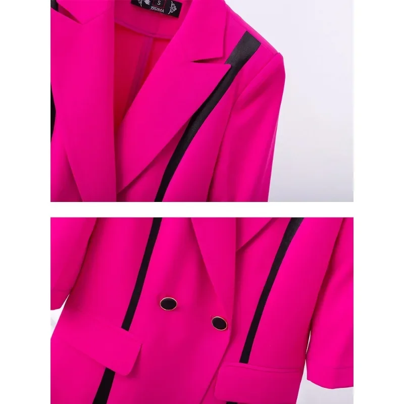 Blazer à manches trois-quarts pour femmes, veste formelle pour dames, manteau à rayures, blanc, rose, noir, vêtements de travail d'affaires, printemps, été