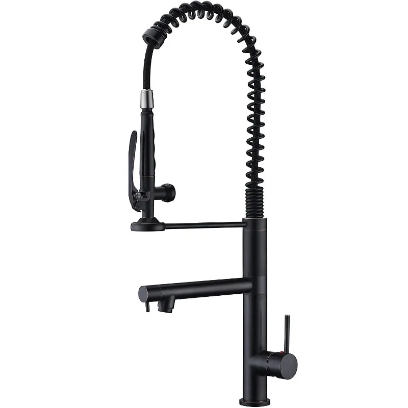 High End Kitchen Rotatable Pull-out Faucet Sink Dual Outlet Hot and Cold Water Single Hole Faucet Brushed Color