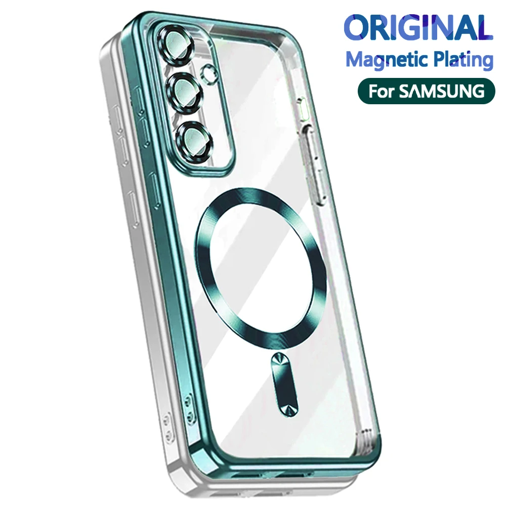 For Apple Magsafe Magnetism Case Samsung Galalxy S23 S21 Fe S24 Ultra S22 Plus Cover Original Plating Magnet Clear Silicon Cases