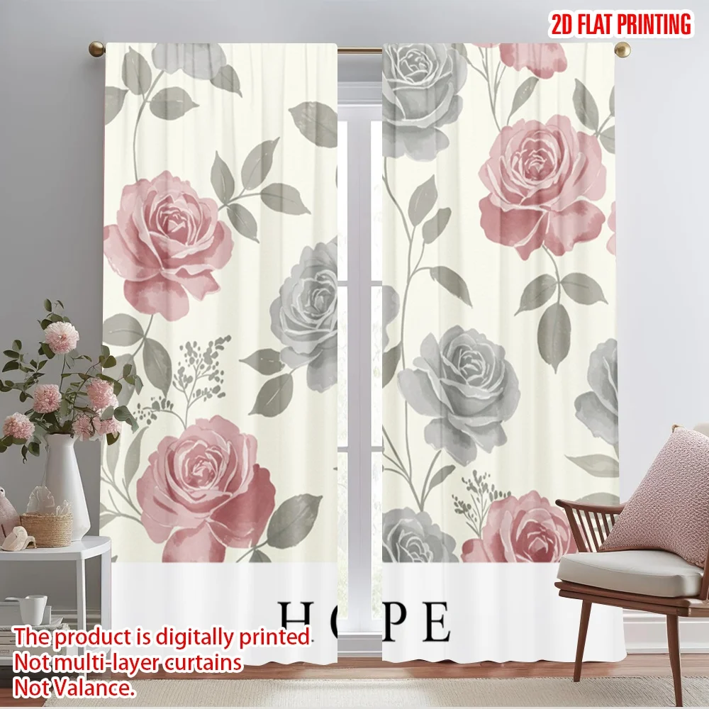 

2pcs 2D flat printing Curtain Floral Roses Hope Polyester Without Electricity Holiday Decorations for Outdoor and Home Garden
