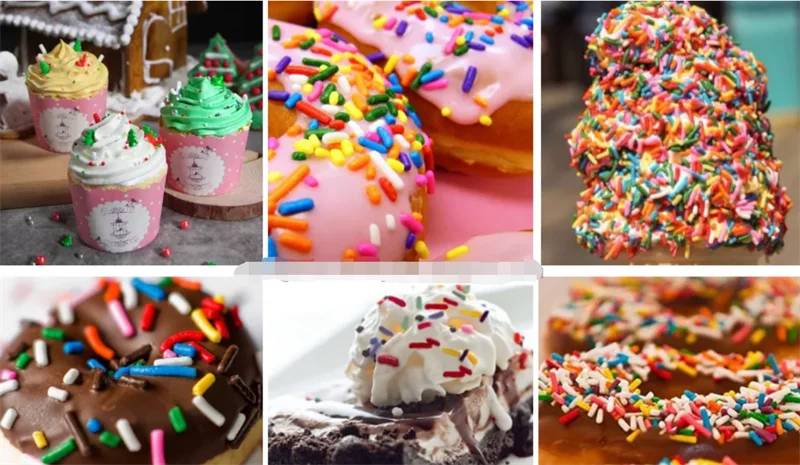 رشات كعكة قوس قزح الملونة آلة صنع إبرة السكر الأسمدة الغذاء الضغط المحبب لتزيين الكعكة