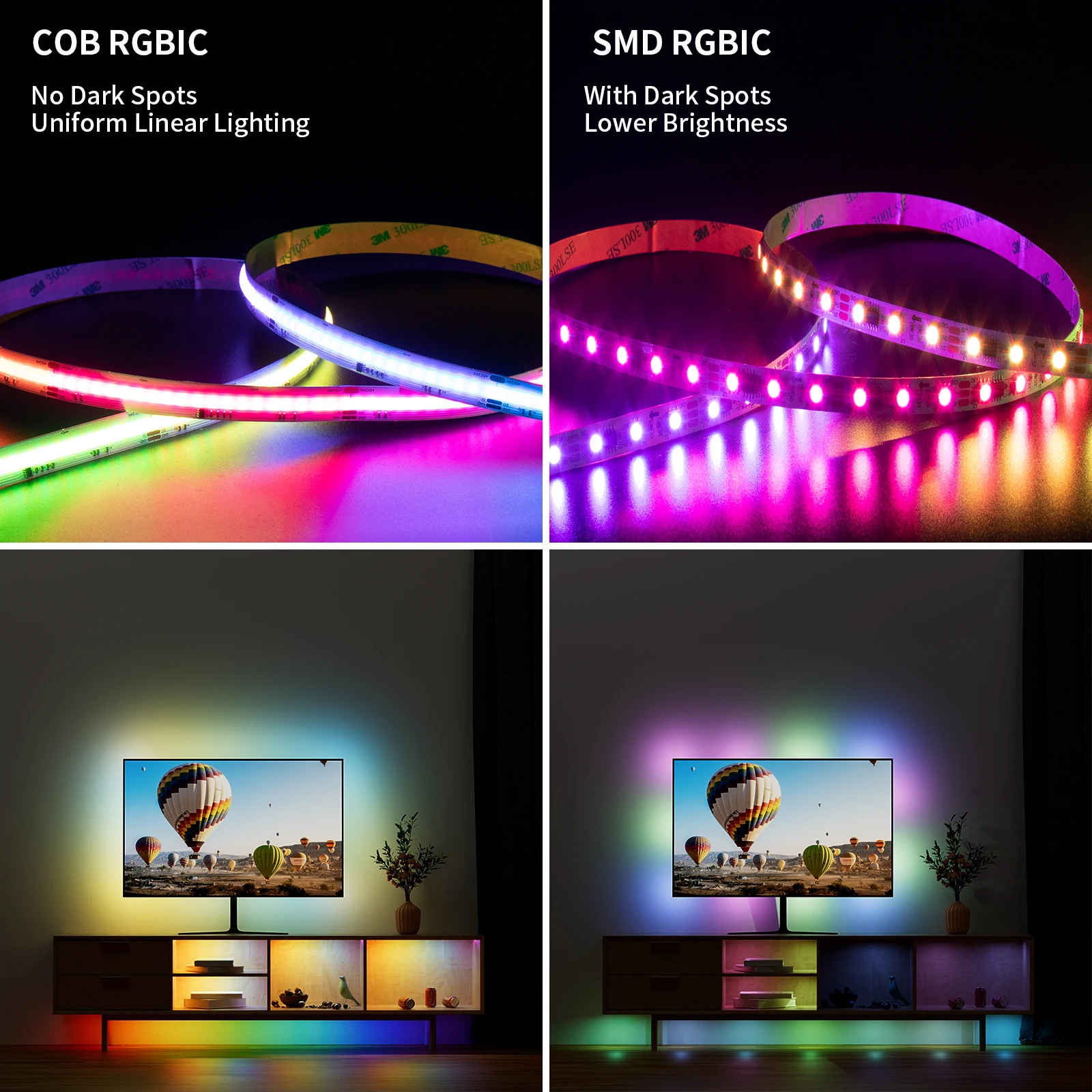 Imagem -02 - Pautix-cob Rgb Led Strip para Decoração do Quarto Pixel Led Tape Alta Densidade Endereçável Cor dos Sonhos dc 12v 24v 630 Leds m 5m 10m