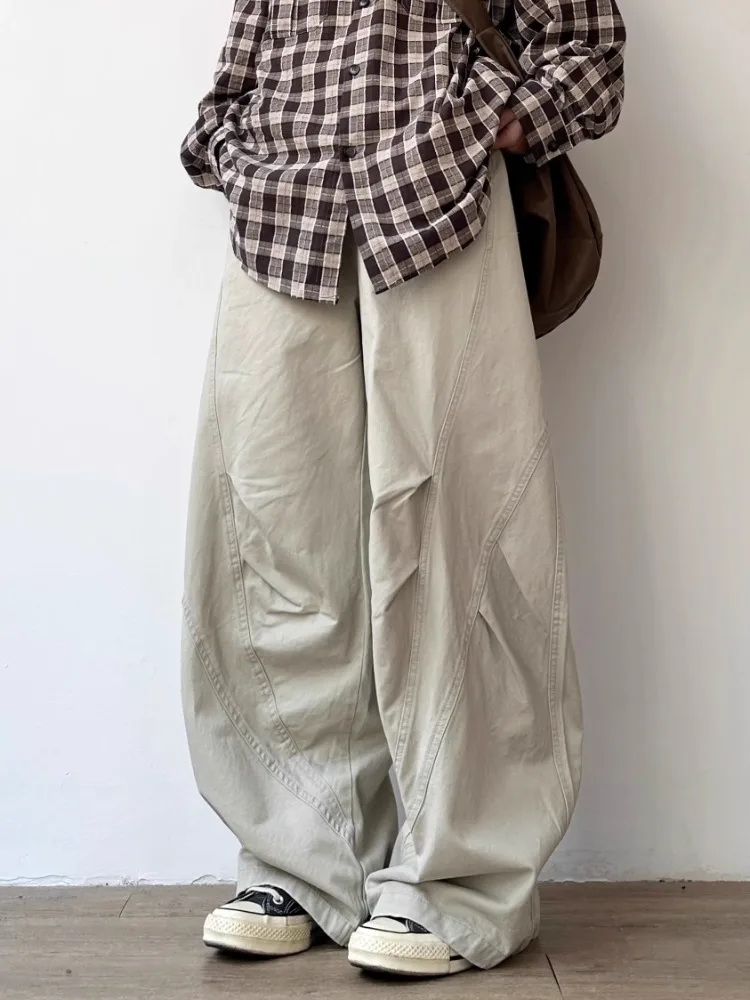 

Американские складные рабочие брюки с завышенной талией, мужские весенне-осенние широкие свободные повседневные длинные брюки, модные брюки прямого кроя