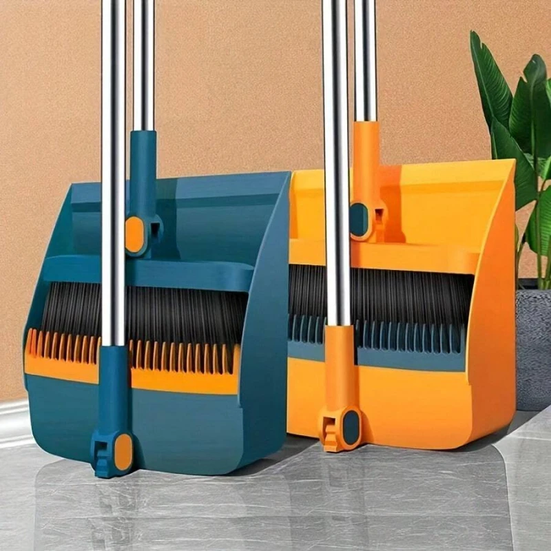 

A Set Of Long-Handled Rotating Broom And Dustpan With Comb Teeth, Suitable For Home, Kitchen, And Office Cleaning.