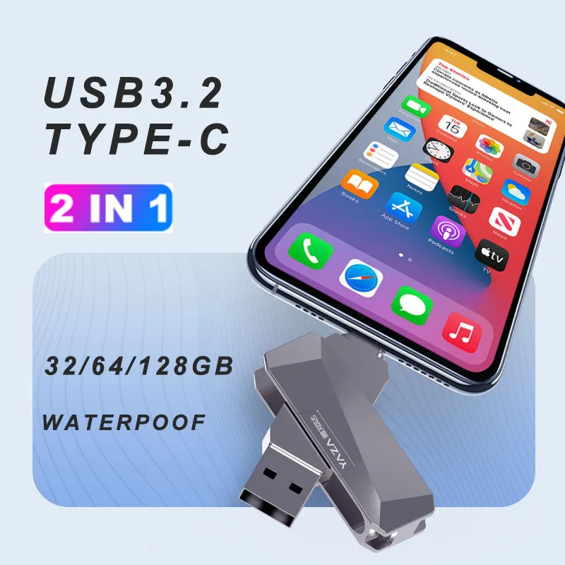 3.2USB Type-C Flash Drive Pen Memory Stick 2 in 1 High Speed 32GB/64GB/128GB U Disk Perfect for Photo Storage and Mobile