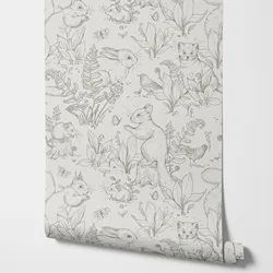 Forest Life wallpaper wallpaper in Grey. Grey Wallpaper with animals in forest style with Rabbit and little prairie dog