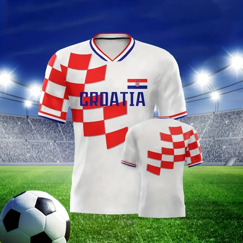 Camiseta de la UEFA Champions League | Cuello en V y Mangas Cortas | Selección Nacional de Fútbol | Ropa de entrenamiento | Ropa Deportiva para Exteriores | Regalos Navideños