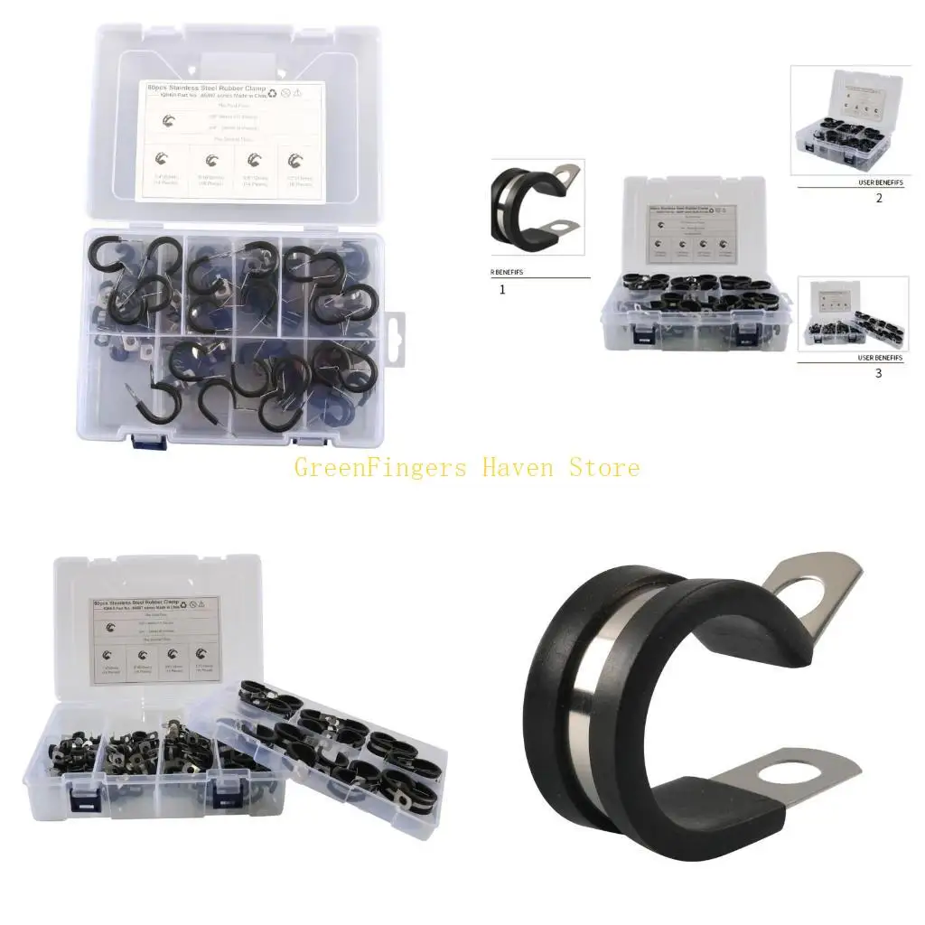 

F68D High Performance Cable Clamps Assortment 304 Stainless Steel Rubber Cushion