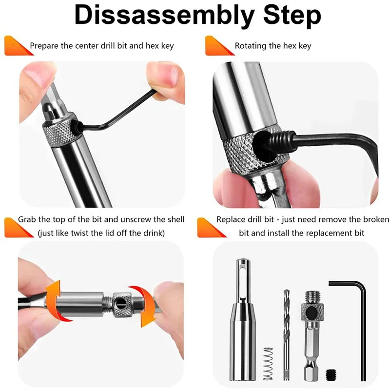 HOT-Center Drill Bit Set 5 PCS Self Centering Hinge Tapper Core Drill Bit Set For Woodworking, Door Window Drill Bits