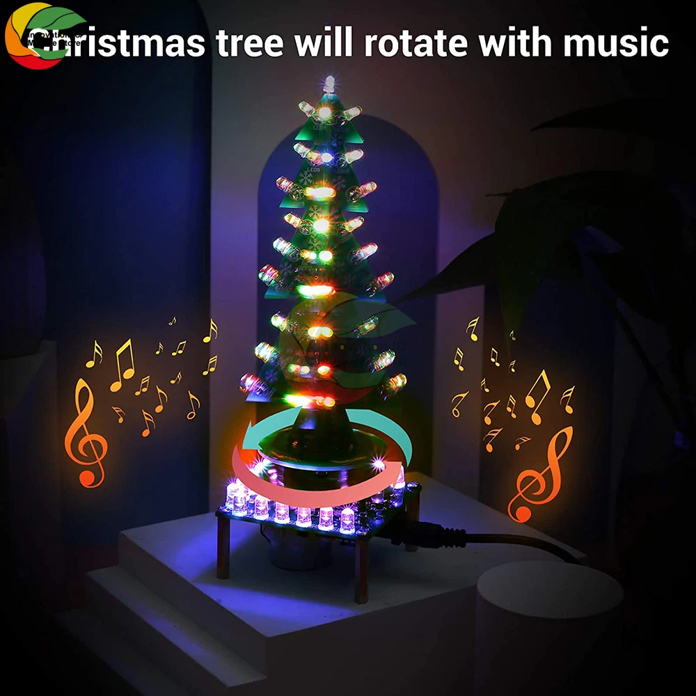 

Rotating Colorful Music Christmas Tree Led Flowing Water Electronic Diy Electronic Kit Christmas Decoration Gift