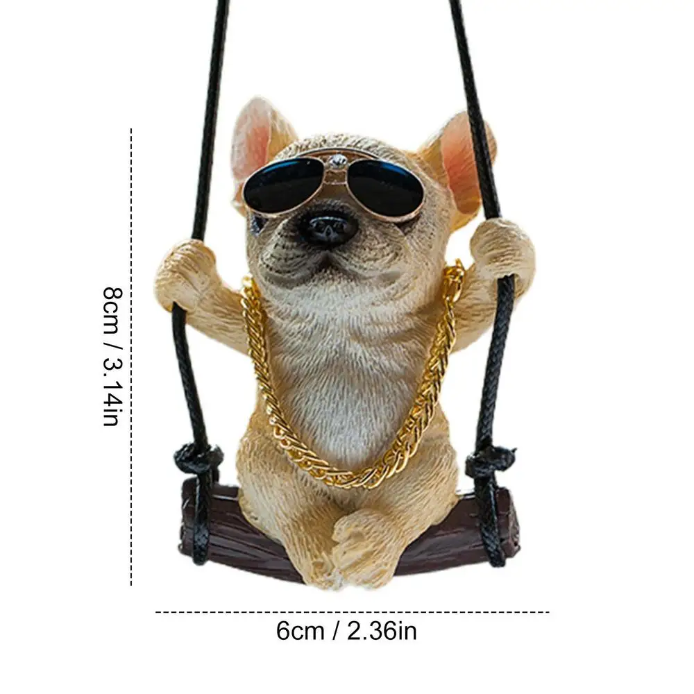 1Pc Resin Swing Dog Bulldog Model Auto Rearview Mirror Hanging Pendant Decoration Cute Lap-dog Car Interior Accessories Ornament