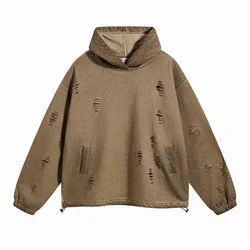 2024 Autumn/Winter New Streetwear Tie-dyed Ripped Hoodies Y2k Hooded Hip Hop Mens Sweatshirt Winter Vintage Washed Top for Women