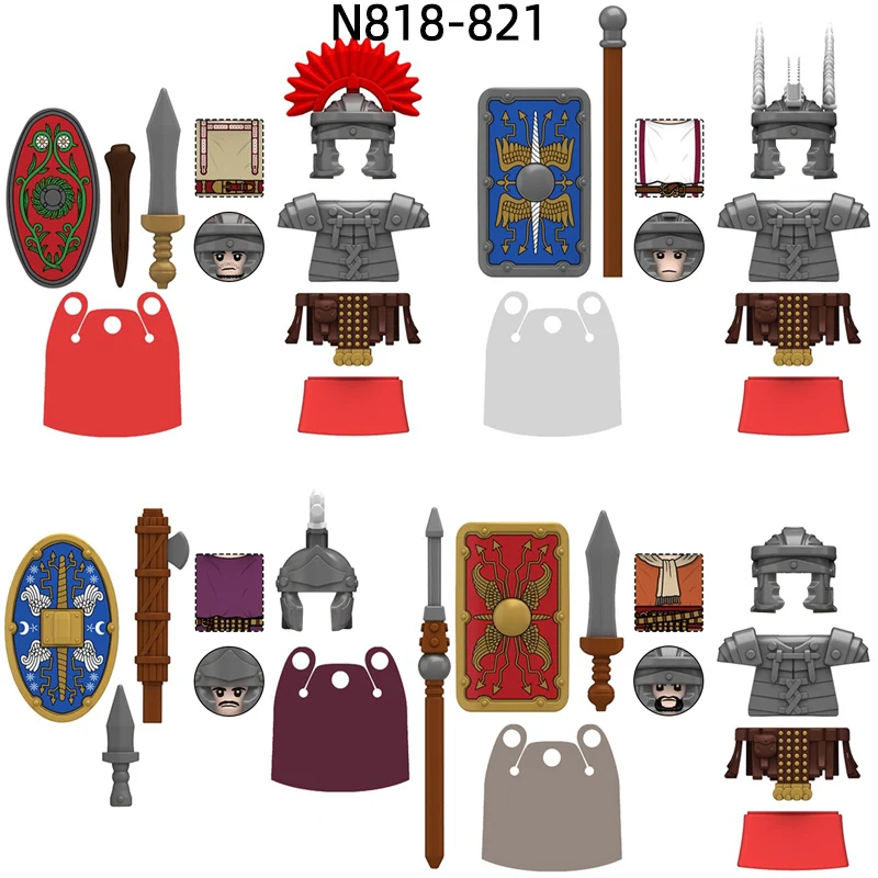 O N818-N821 Centurion Tesserarius Praetoriani Legionaire Pilum Modelo Blocos MOC Tijolos Conjunto Presentes Brinquedos