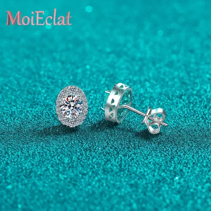 MoiEclat Store Platinum PT950 Oval Package 1ct Moissanite Diamond Stud Earrings, Pigeon Egg Shaped Earring Wedding Fine Jewelry