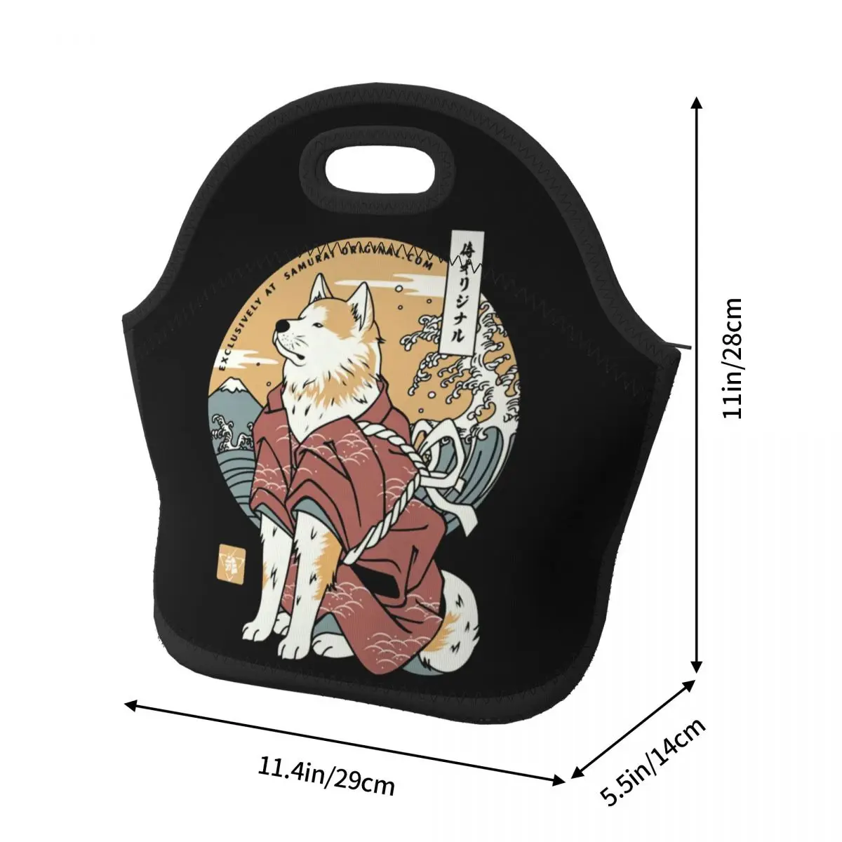 Neoprene Akita Dog Samurai Warrior Insulated Lunch Bags Japanese Cartoon Animal Picnic Cooler Thermal Lunch Box Women Children