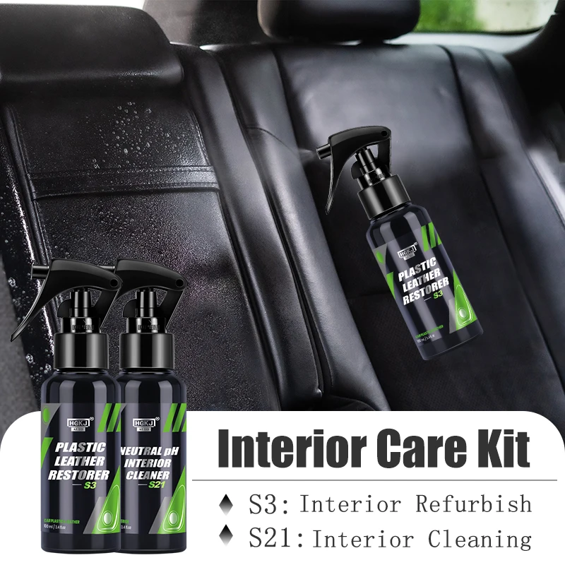 HGKJ Interior Cleaner and Plastic Restorer Leather Conditioner Kit Protectant Safe Liquid Wax Water-free Foam Spray S3&S21