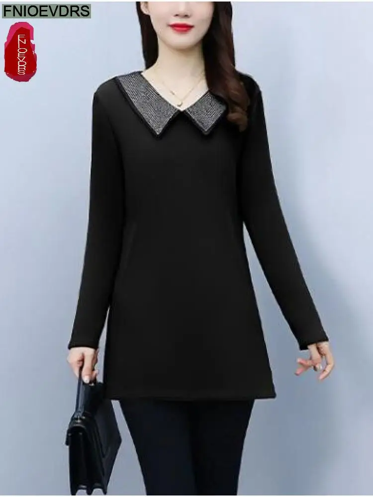 L-5XL Loose Clothes 2023 Women Peter Pan Collar Winter Warm Thick Shirts Casual Retro Vintage Floral Tunic Peplum Tops Blouses